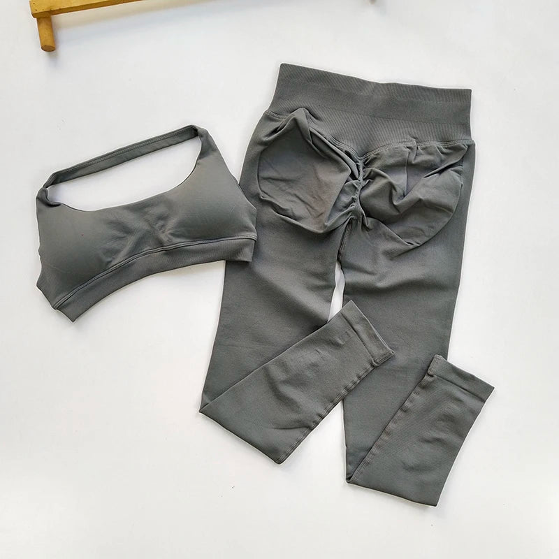 Lumora Women’s High-Waist Leggings &amp; Open-Back Fitness Bra Set