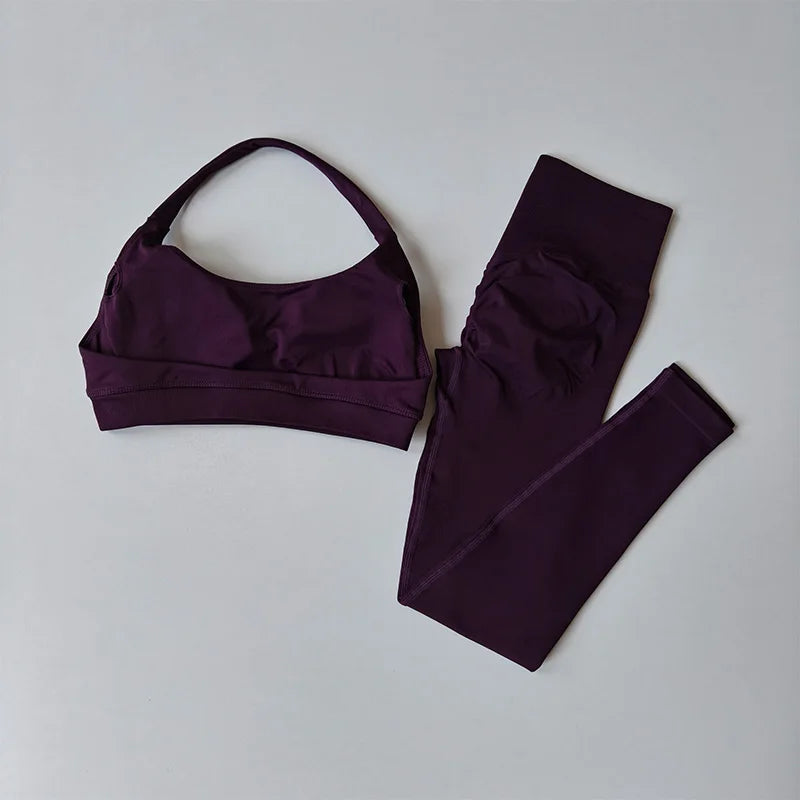 Lumora Women’s High-Waist Leggings &amp; Open-Back Fitness Bra Set